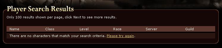 沒有查詢到使用此名稱的角色畫面