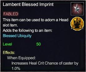 Lambent Blessed Imprint
<br />裝在頭盔上加 heal Crit 1%