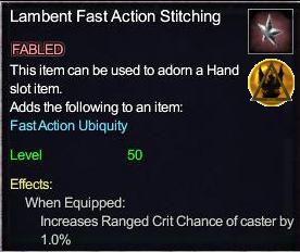 Lambent Fast Action Stitching
<br />裝在手套上加遠程 crit 1%