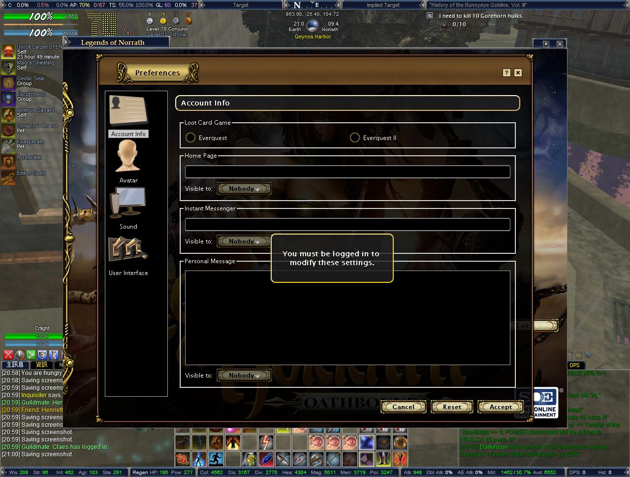 Preferences - Account Info
