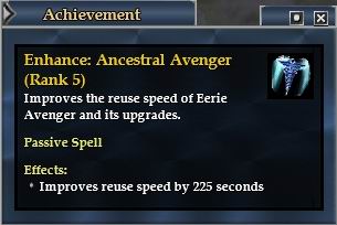 Prevention 路線Enhance: Ancestral Avenger 5點 - 加快 Ancestral Avenger (被施放隊伍成員在面臨死亡那一擊時，召喚臨時Pet補血和Ward並吸引打出那擊的怪的注意) 再使用時間225秒