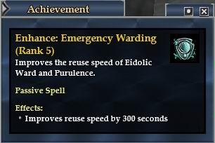 Prevention 路線Enhance: Emergency Warding 5點 - 加快 Eidolic Ward (單體瞬間施法Ward) 和 Purulence (隊伍瞬間施法Ward) 再使用時間300秒