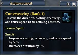 Cursing 路線大絕招 Curseweaving - 加快DeBuff詛咒法術 50%施法、回復、再使用時間並延長5%時效。