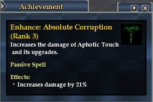 Decaying 路線是增強DD和DoT威力，Enhance: Absolute Corruption 3點 - 增加  Absolute Corruption (降低怪物群體病毒抗性並產生疾病DD和DoT傷害) 21%傷害值。